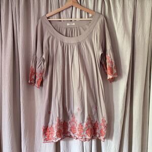 Vertigo Paris Taupe Embroidered Tunic Dress Boho Bell Sleeve L/XL‎